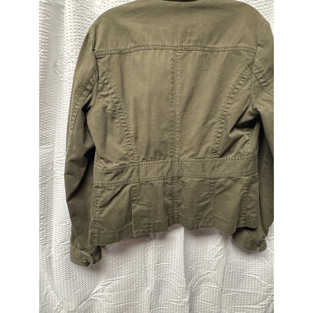 Women's Harolds 100% Cotton Olive Green Utility Jacket Bronze Button Size M - Picture 12 of 13